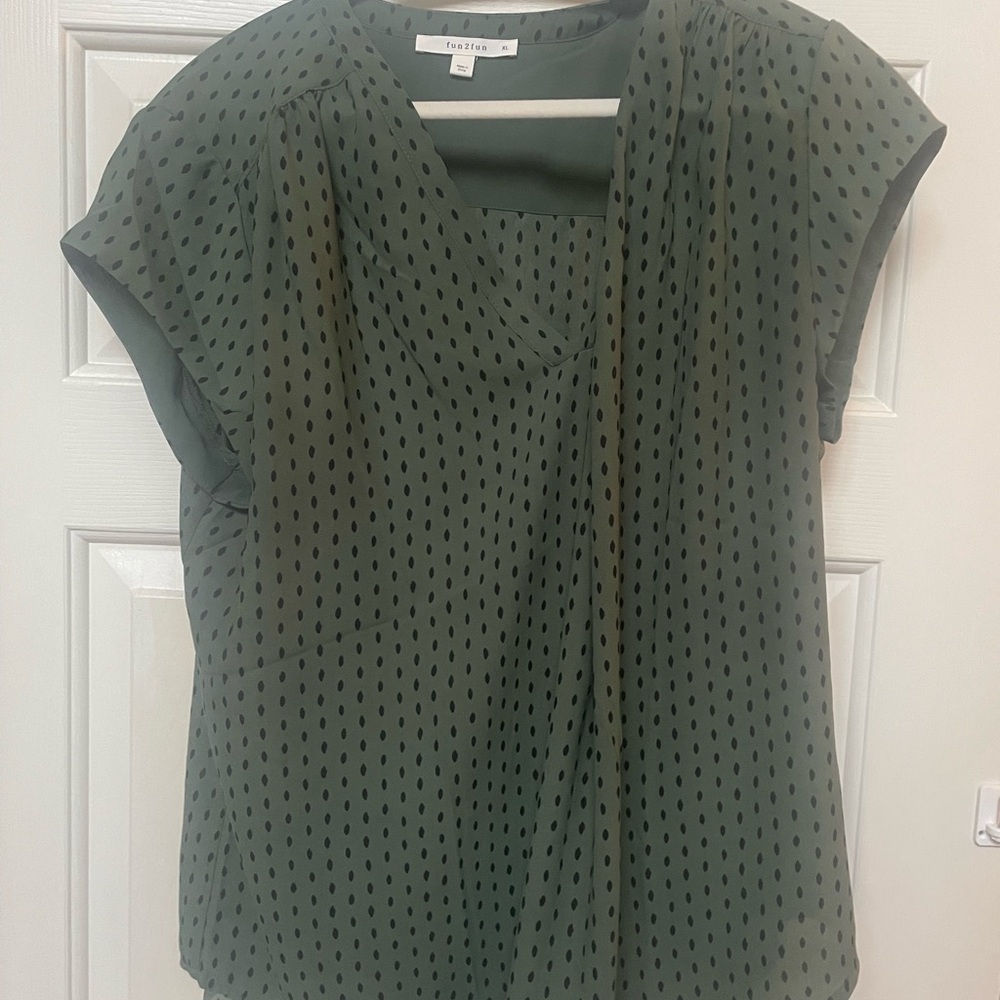 Fun 2 Fun Green Polka Dot Blouse